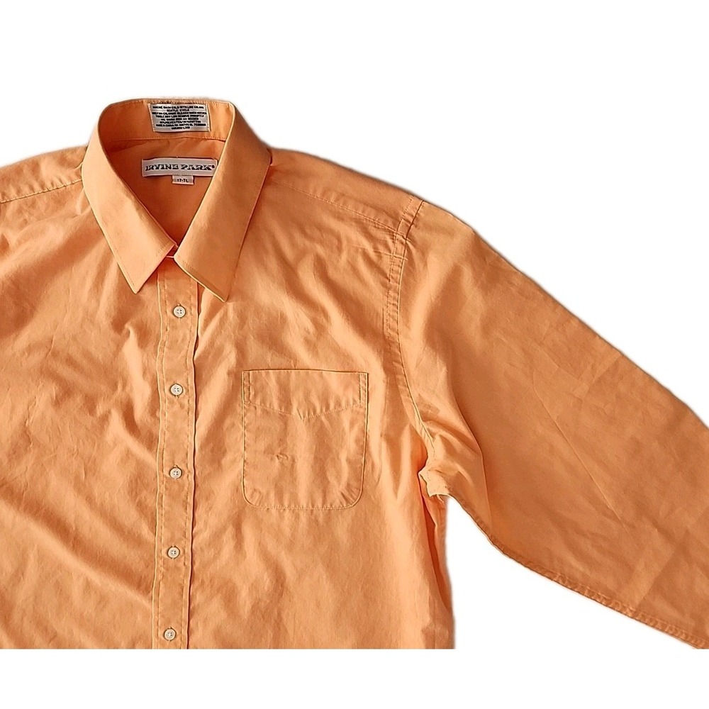 VTG Irvine Park Men's 17-TL Oxford Dress Shirt Solid Peach Wrinkle-Resistant EUC